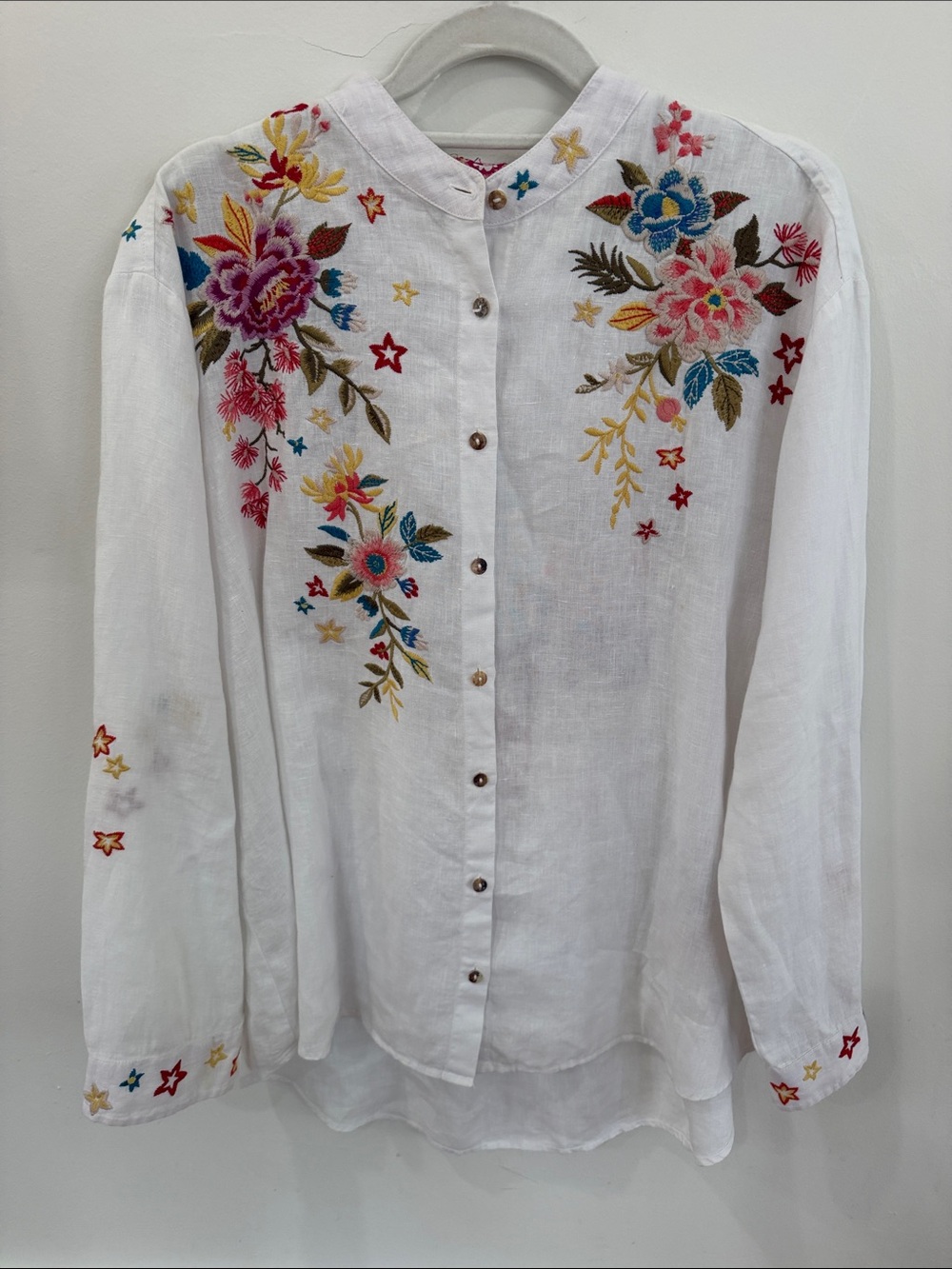 Johnny Was - Amara Floral Embroidered Mandarin Collar Long Sleeve Shirt